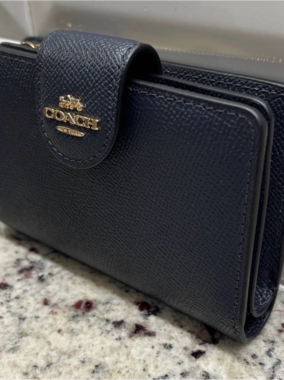 Coach Midnight Saffiano Leather Snap Wallet with Gold Logo - Picture 2 of 9